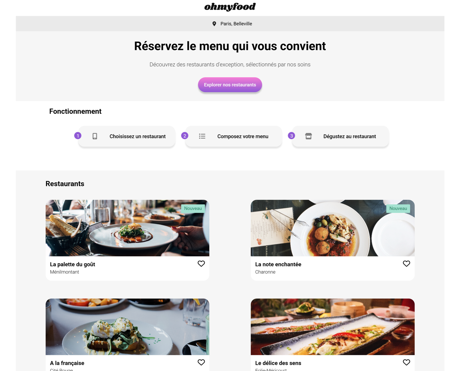 Capture d'écran du site Oh My Food!